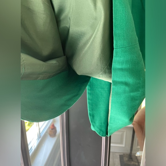 [6 or 8] NIPON Dress vintage Kelly green puffed sleeves black buttons tailored - Picture 6 of 10